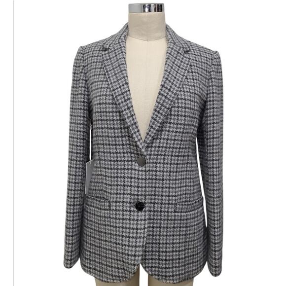 NWT Aritzia Wilfred Darmon Wool Blend Houndstooth Plaid Blazer Size 6 Gray Black - Picture 1 of 15
